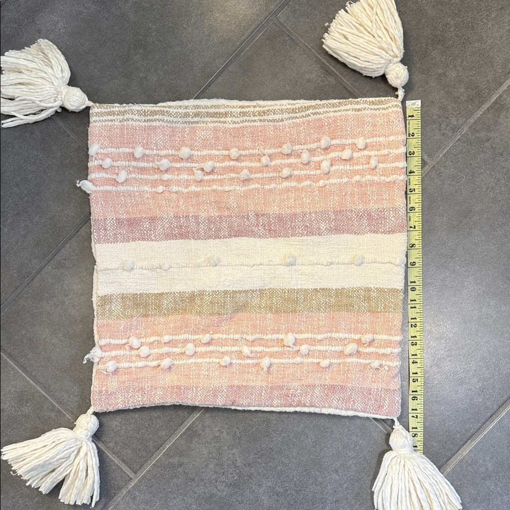 Boho Pink and Cream Throw Pillow with Tassels - Picture 2 of 8